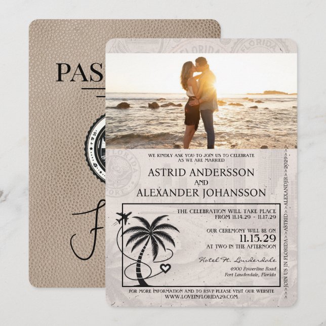Beige Florida Passport Wedding Invitation (Front/Back)