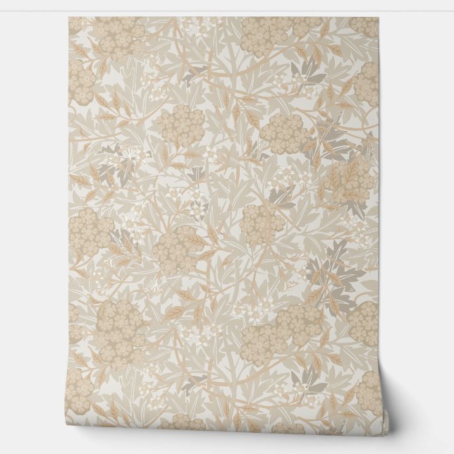 Beige flowers and berries in William Morris style Wallpaper (Unrolling)