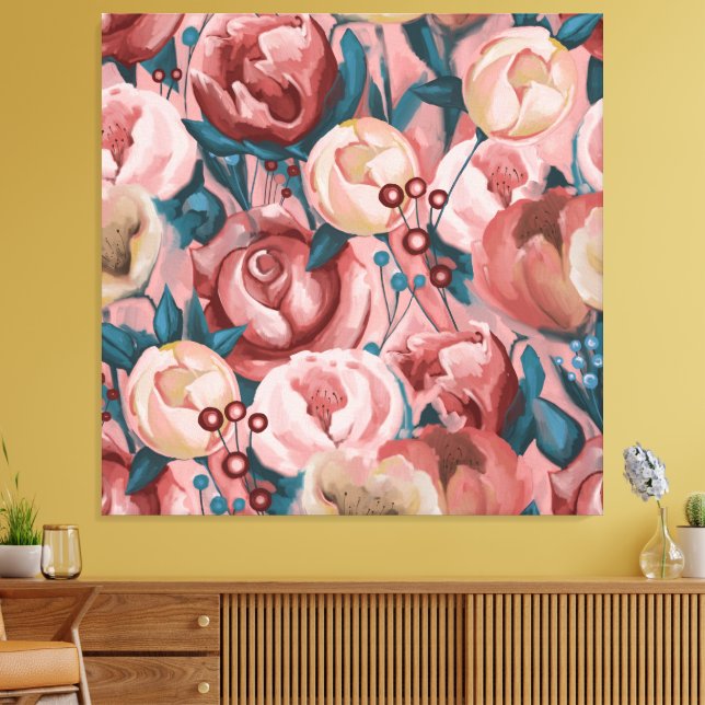 Beige Flowers Canvas Print (Insitu(LivingRoom))