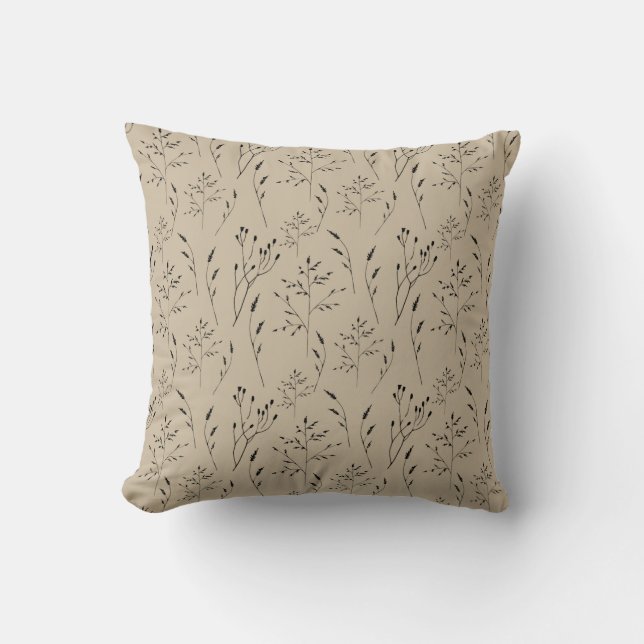 Beige flowers Floral natural Botanical Cushion (Front)