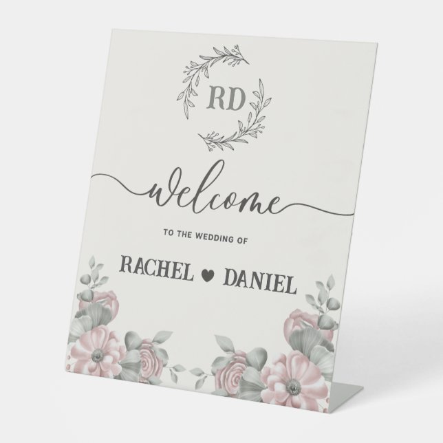 Beige Flowery Welcome Sign Wedding (Front)