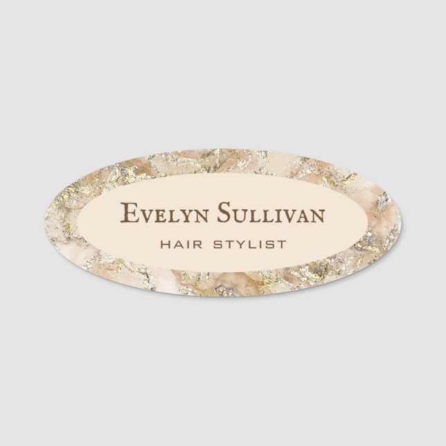 Beige Fluid Marble Name Tag (Front)