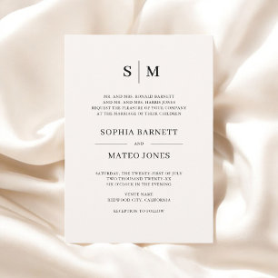 Beige Formal Classic Monogram Wedding Invitation