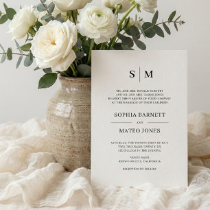 Beige Formal Traditional Monogram Wedding Invitation