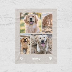 Beige Four Photo Dog Collage Keepsake Fleece Blanket