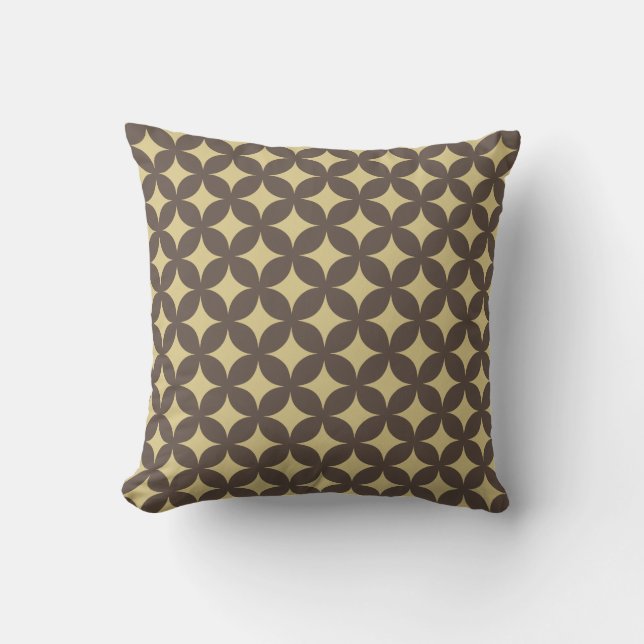 Beige Four-Pointed Star Pattern on Brown Cushion (Front)