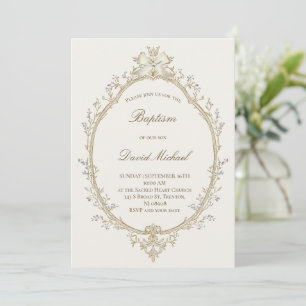 beige frame Baptism Invitation