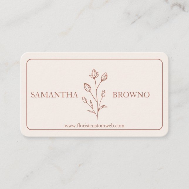 Beige Framed Flower Business Card (Front)
