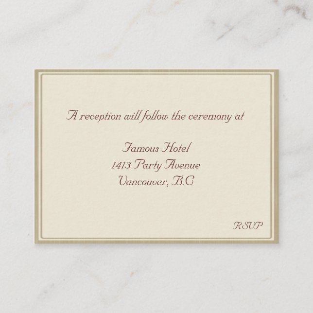 Beige Framed  RSVP Reception Card (Front)