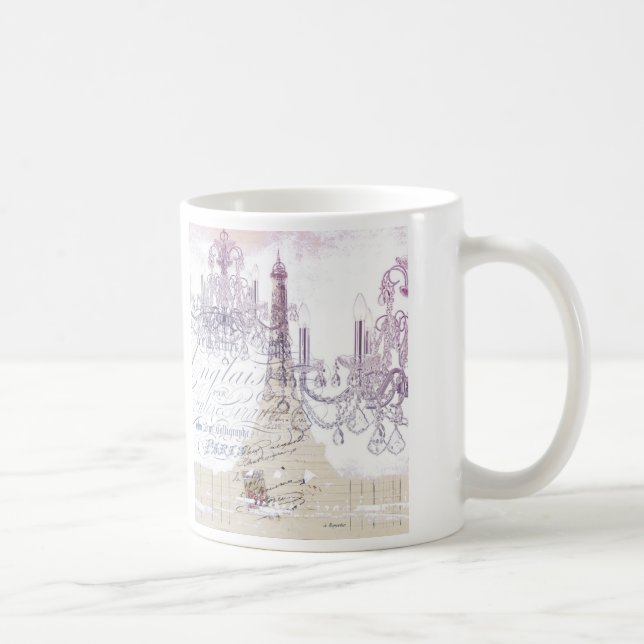 beige french scripts chandelier paris eiffel tower coffee mug (Right)