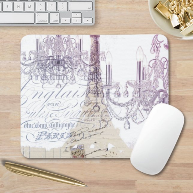 beige french scripts chandelier paris eiffel tower mouse mat (beige french scripts chandelier paris eiffel tower mouse pad)