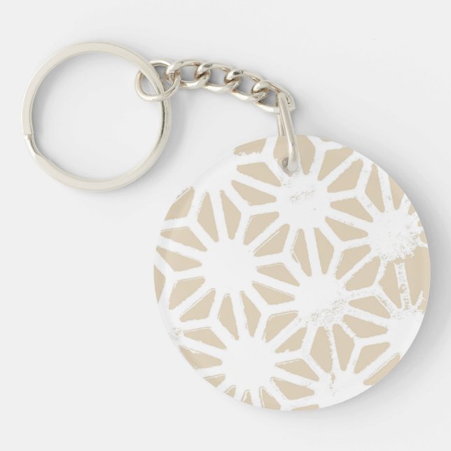 Beige geometric pattern key ring (Front)