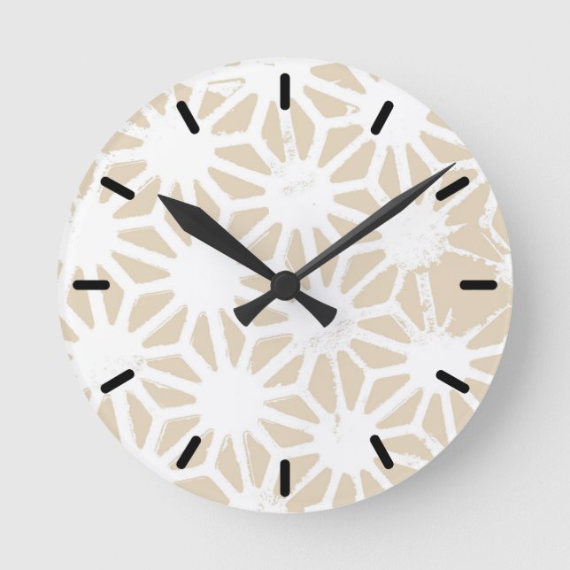 Beige geometric pattern round clock (Front)