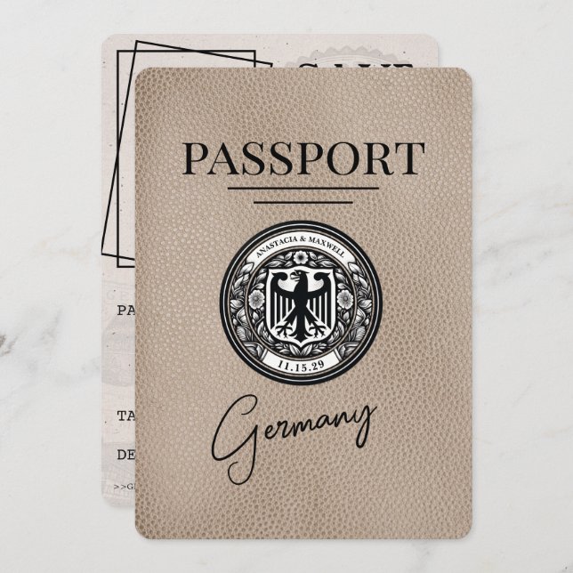 Beige Germany Passport Save The Date (Front/Back)
