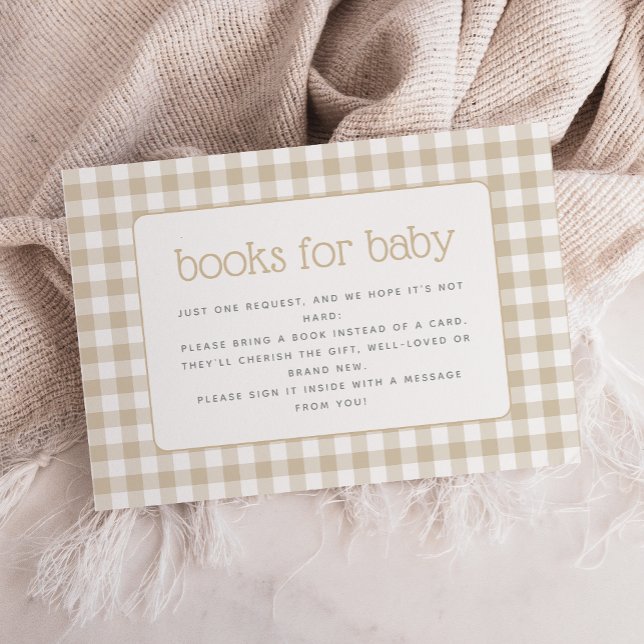 Beige Gingham Baby Shower Book Request Enclosure Card (Creator Uploaded)