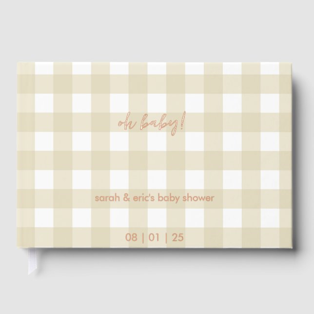 Beige Gingham Baby Shower Guest Book (Front)