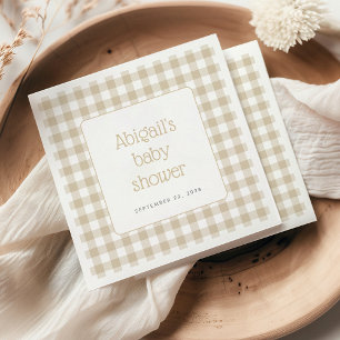 Beige Gingham Check Neutral Rustic Baby Shower Napkin