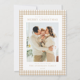 Beige Gingham Christmas Photo Holiday Card