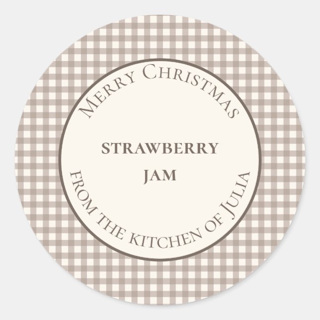 Beige gingham food labels for homemade gifts (Front)