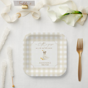 Beige Gingham Little Goose Books for Baby Paper Plate