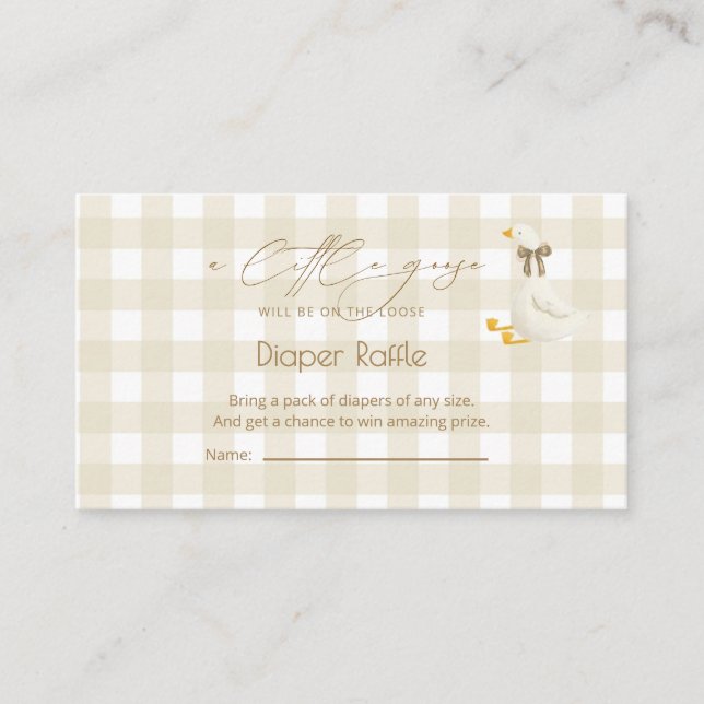 Beige Gingham Little Goose Diaper Raffle  Enclosure Card (Front)
