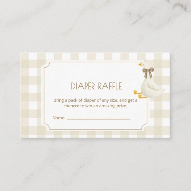 Beige Gingham Little Goose Diaper Raffle Enclosure Card (Front)