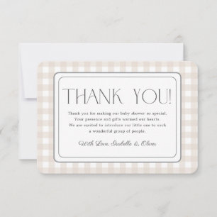 Beige Gingham Neutral Baby Shower Thank You Card