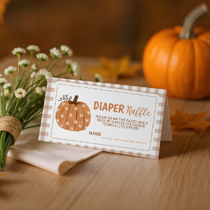 Beige Gingham Pumpkin Diaper Raffle Tickets Enclosure Card