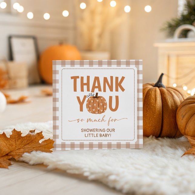 Beige Gingham Pumpkin Favour Thank You Tag (Creator Uploaded)