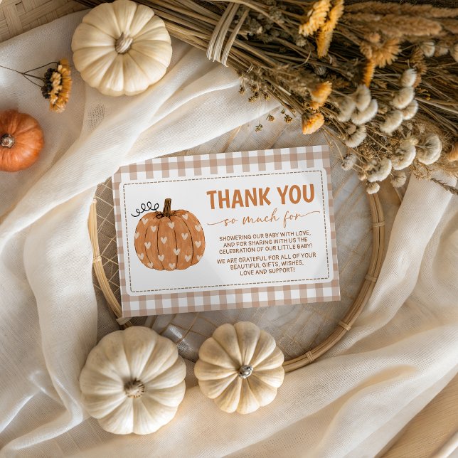 Beige Gingham Pumpkin Shower Thank You Card (Creator Uploaded)