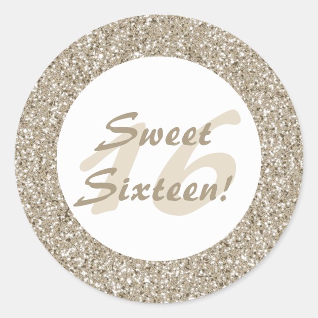 Beige Glitter Pattern Look-like Sweet Sixteen Classic Round Sticker (Front)