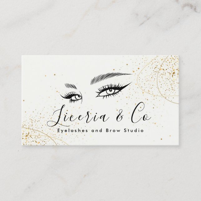 Beige Gold Aesthetic Lash and Brow Studio Business Business Card (Front)
