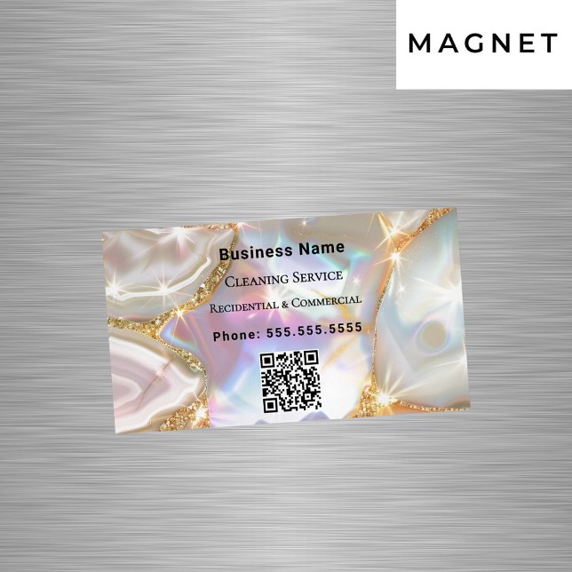 Beige gold agate holograpgic QR code Magnetic Business Card (Creator Uploaded)
