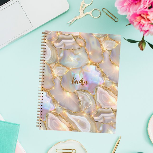Beige gold agate holographic name notebook (Creator Uploaded)