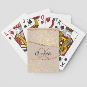 Beige gold agate marble monogram playing cards