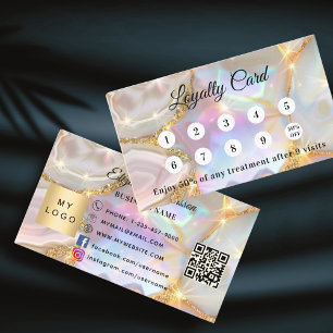 Beige gold agate qr business logo loyalty card