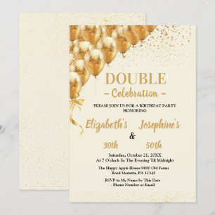 Beige Gold Balloons glitter Dual Birthday Soiree  Invitation