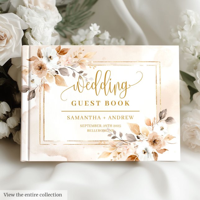 Beige & Gold Boho Fall Bouquet Wedding Guest Book (Beige & Gold Boho Fall Bouquet Wedding Guest Book)