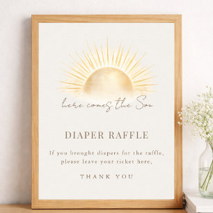 Beige Gold Boho Sun Baby Shower Diaper Raffle Sign