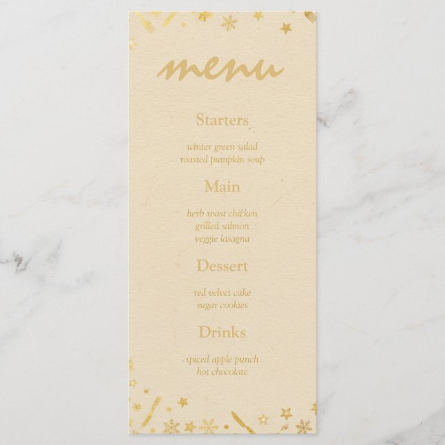 Beige Gold Christmas Party Menu with Fine Accents (Front)
