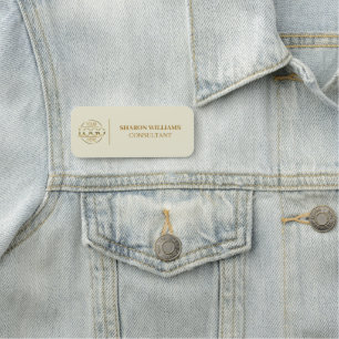Beige Gold Company Business Logo Employee Magnetic Name Tag