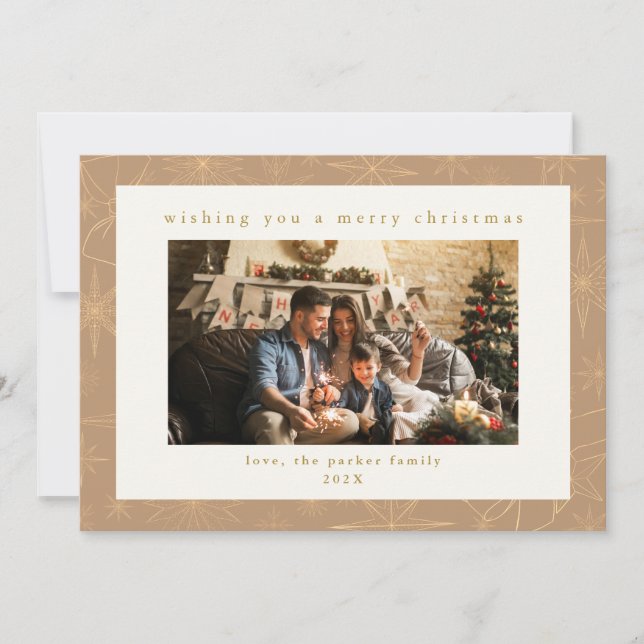 Beige & Gold Custom Photo Christmas Holiday Card (Front)