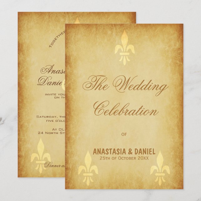 Beige gold de luxe French style fleur de lis Invitation (Front/Back)