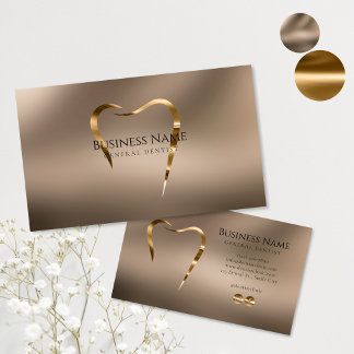 Beige & Gold Dentist Business Card