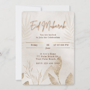 Beige & Gold Eid Mubarak  Elegant Islamic Party Holiday Card