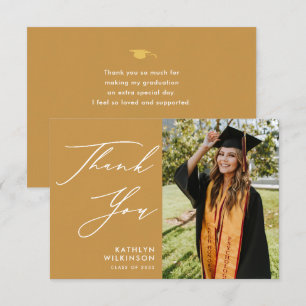 Beige Gold Elegant Script Minimalist Graduation Thank You Card