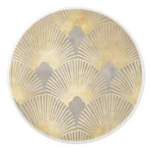 Beige gold, fan pattern,Art Deco, vintage pattern, Ceramic Knob