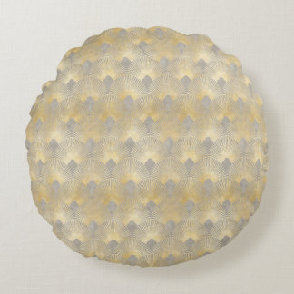 Beige gold, fan pattern,Art Deco, vintage pattern, Round Cushion