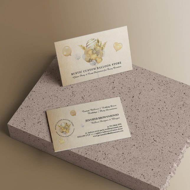 Beige Gold Festive Balloons Party Event Planner Business Card (Beige Gold Festive Balloons Party Event Planner Business Card)