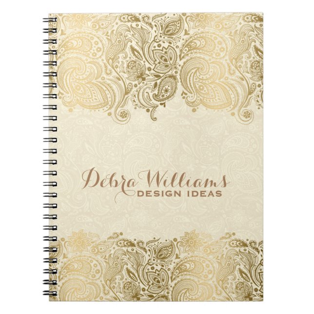 Beige & Gold Floral Paisley Lace Notebook (Front)